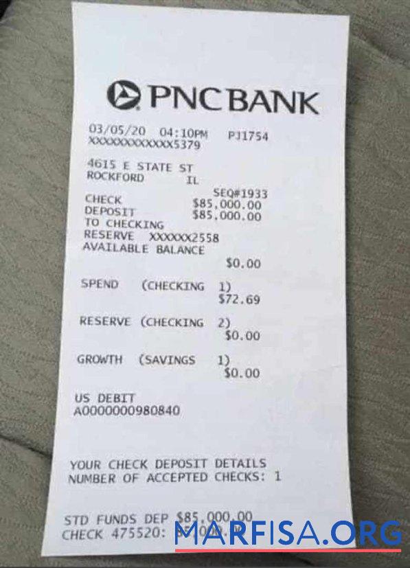 Downloadable USA PNC bank payment receipt sample